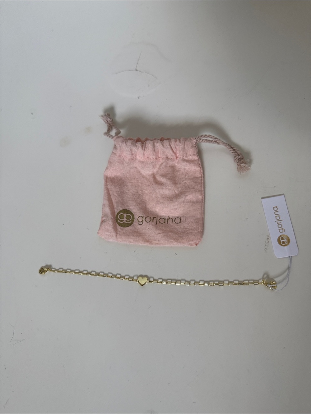 Gorjana Gold Heart Brooklyn Bracelet with Pink Pouch NWT